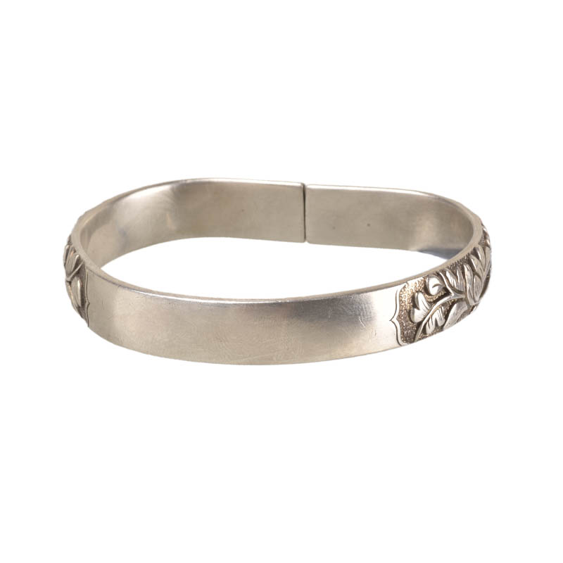 Vintage Distressed Silver Bracelet With Floral Motifs High Relief Bracelet Ethnic Silver Jewelry