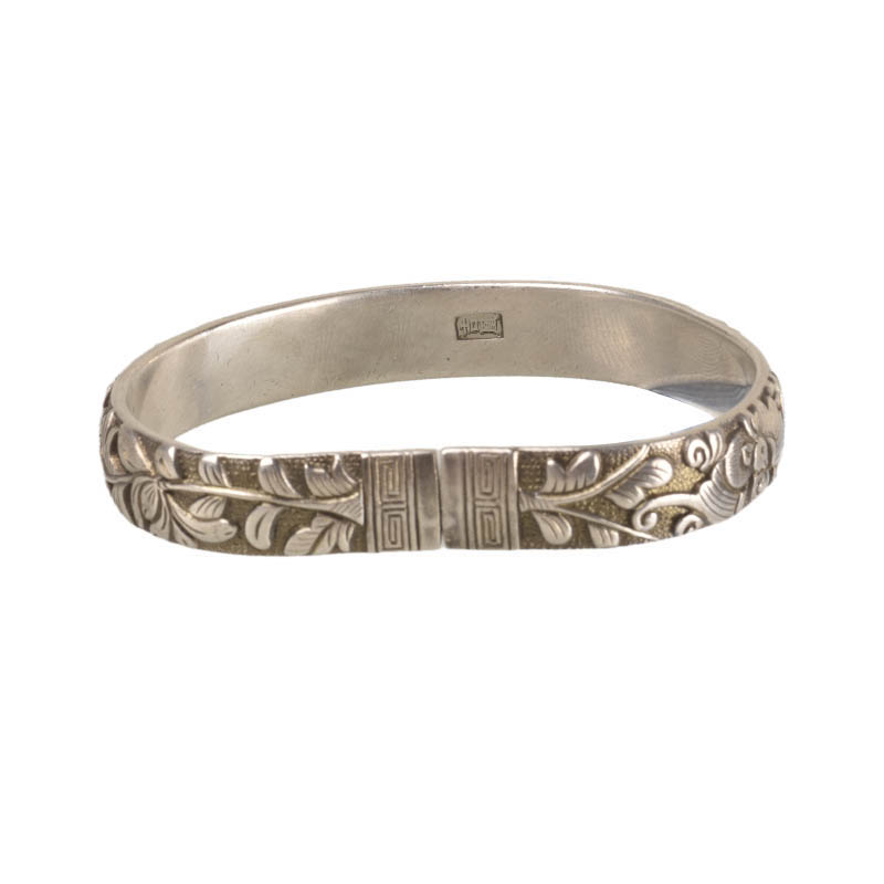 Vintage Distressed Silver Bracelet With Floral Motifs High Relief Bracelet Ethnic Silver Jewelry