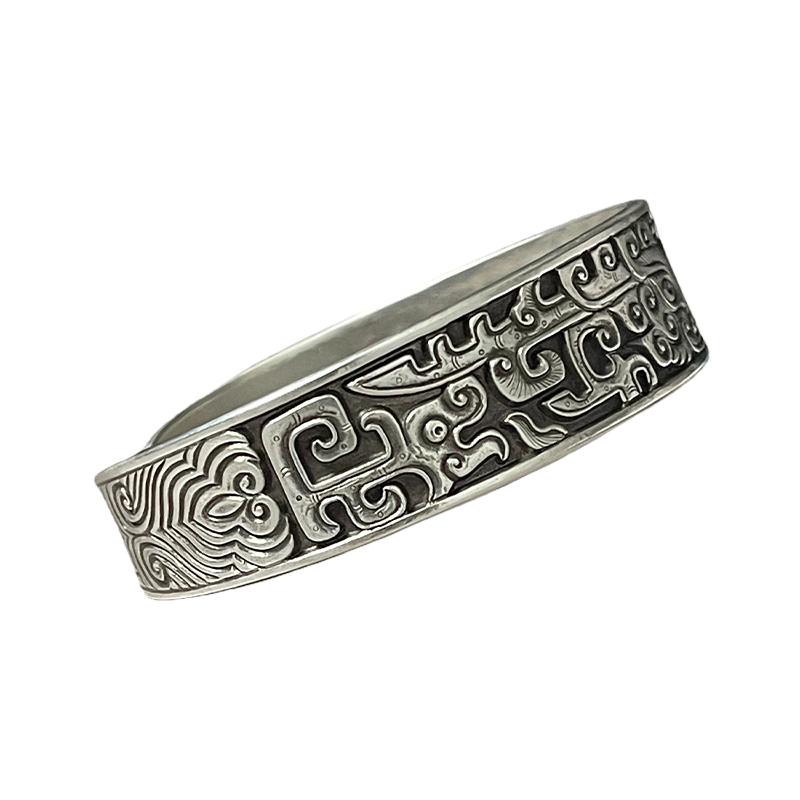 Vintage Taotie Pattern Silver Bangle