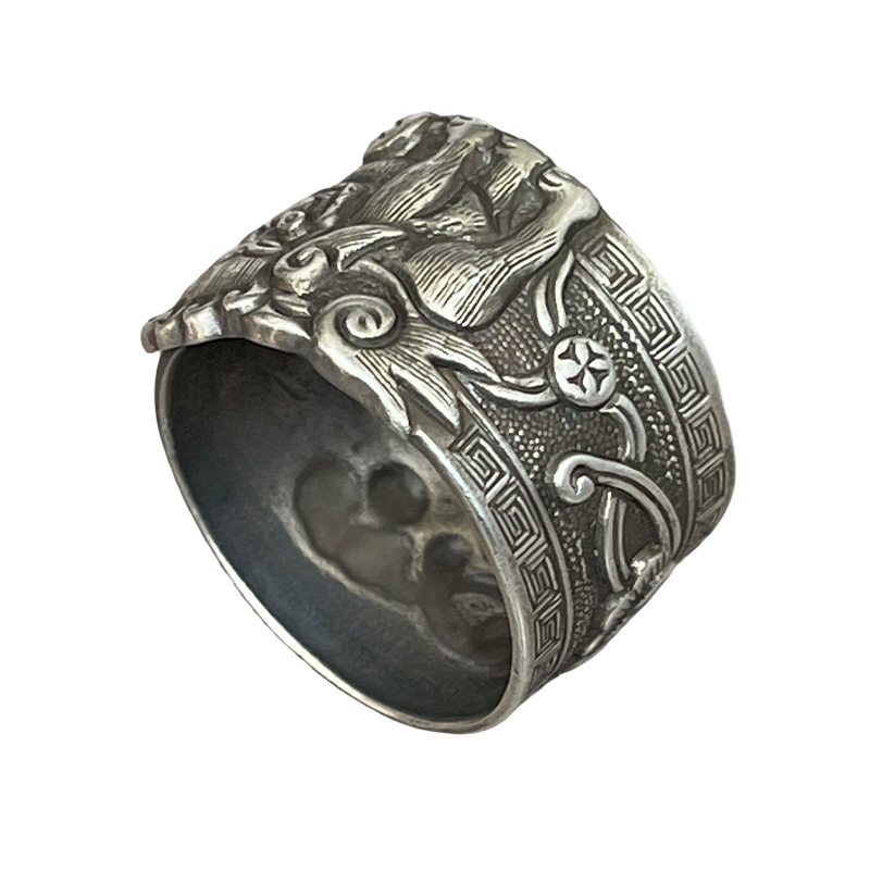Lion Rolling Ball Engraved Silver Ring
