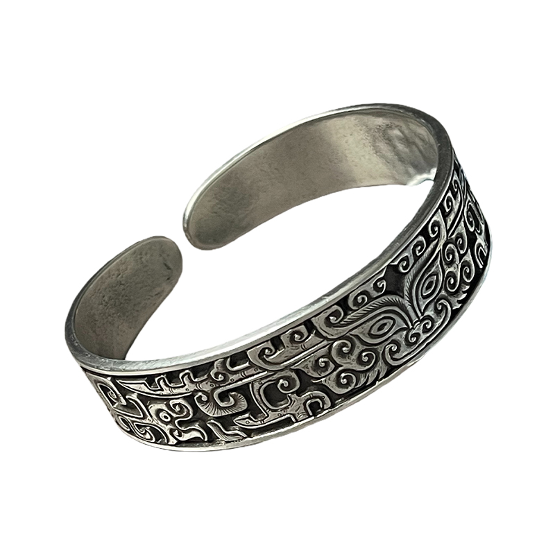 Vintage Taotie Pattern Silver Bangle