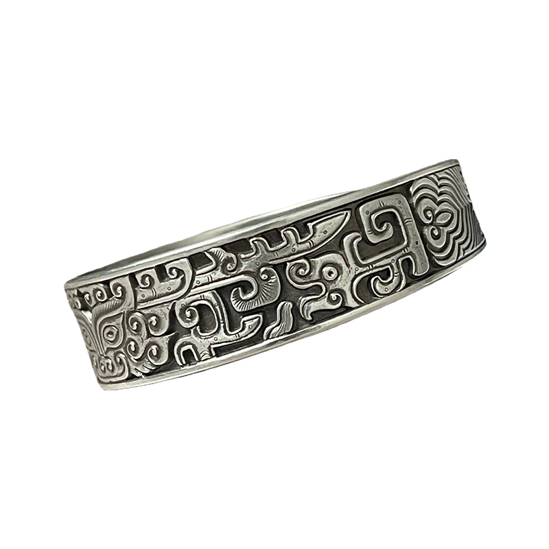 Vintage Taotie Pattern Silver Bangle