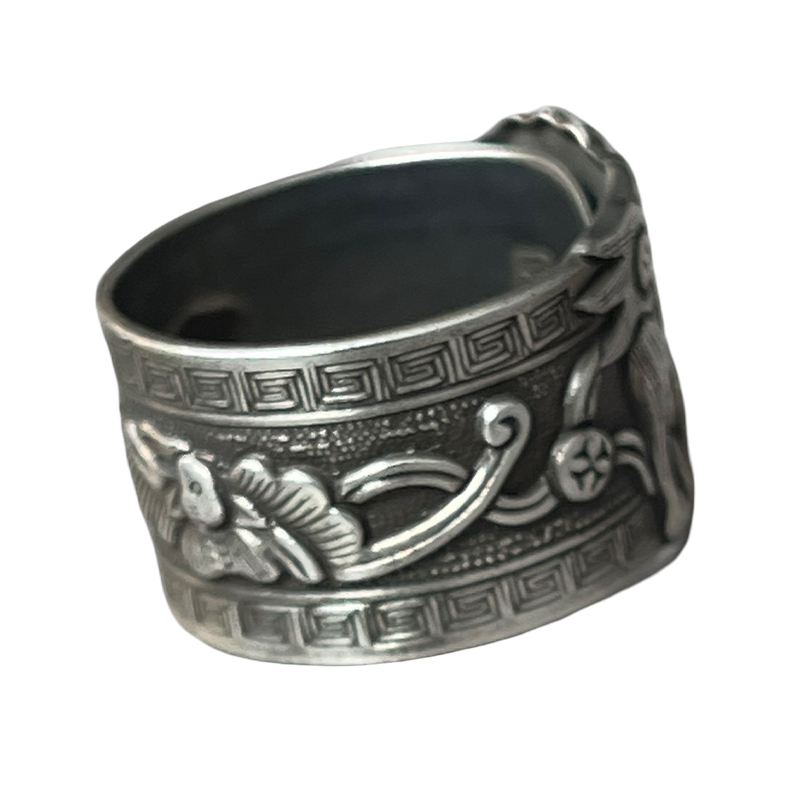 Lion Rolling Ball Engraved Silver Ring