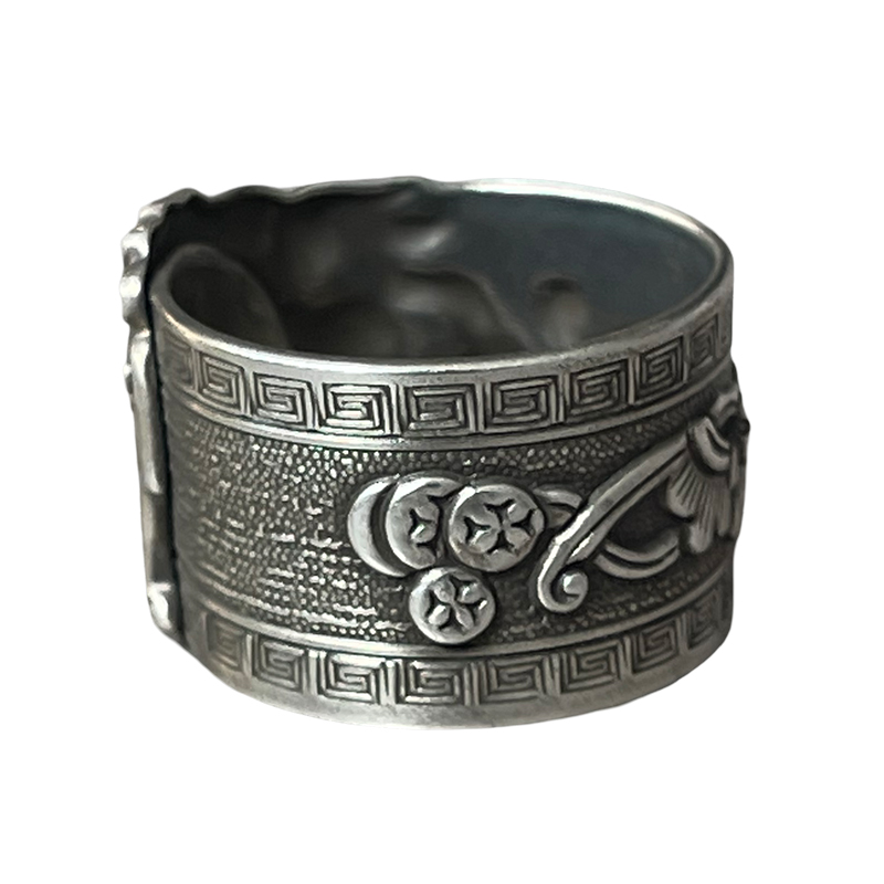 Lion Rolling Ball Engraved Silver Ring