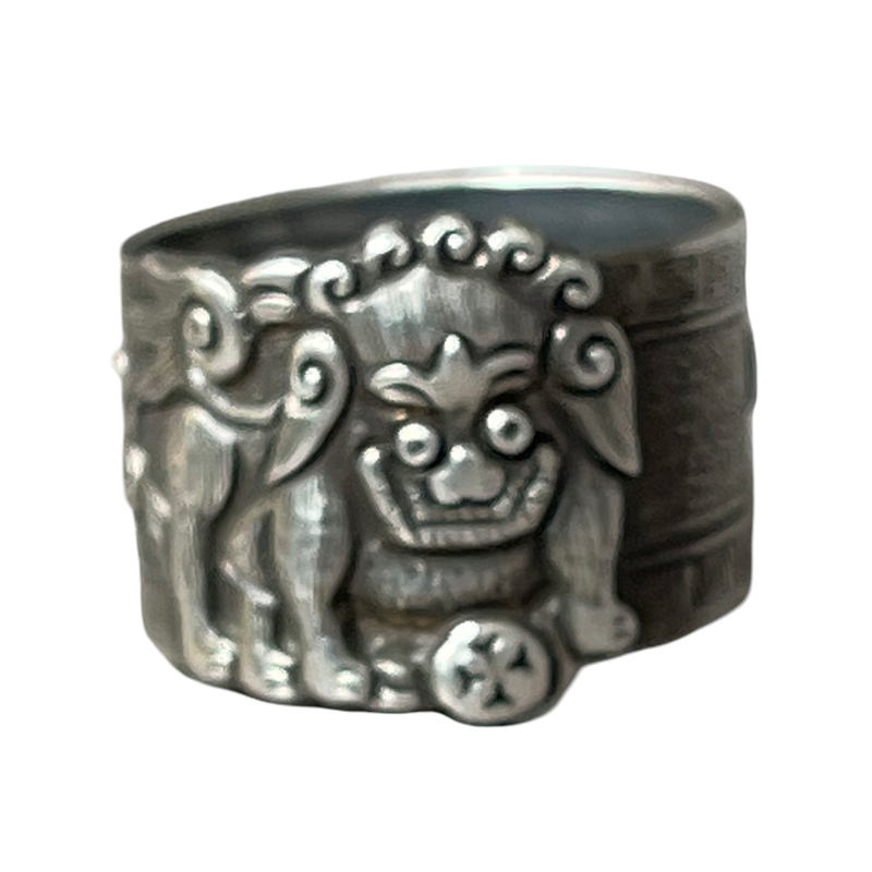 Lion Rolling Ball Engraved Silver Ring