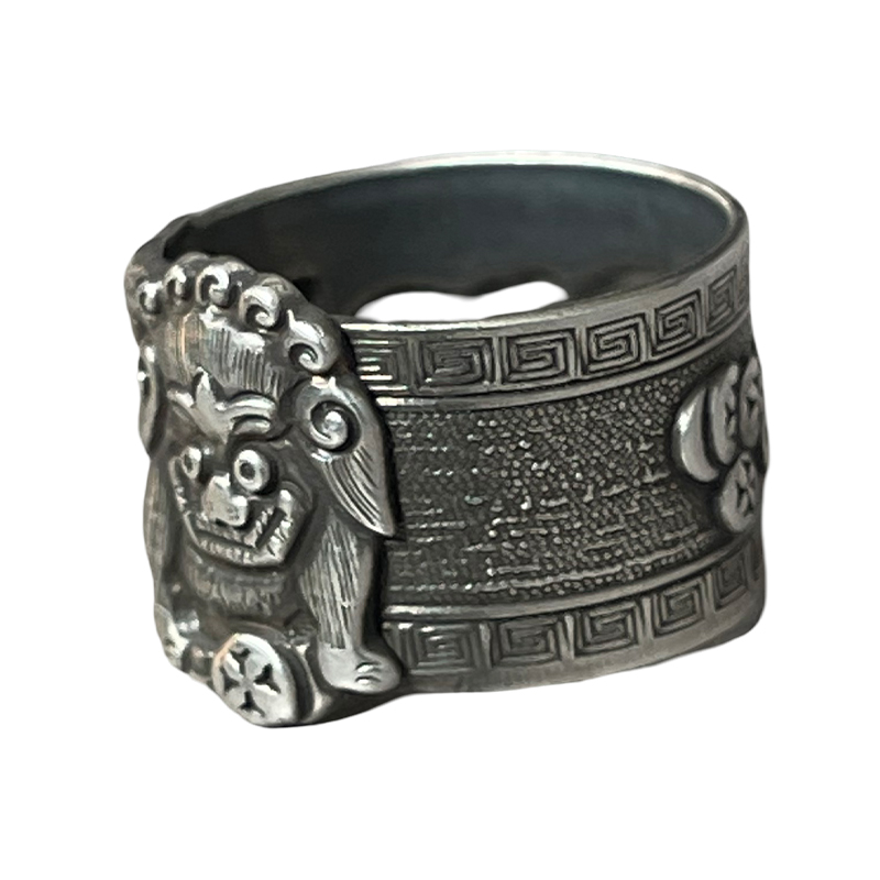 Lion Rolling Ball Engraved Silver Ring