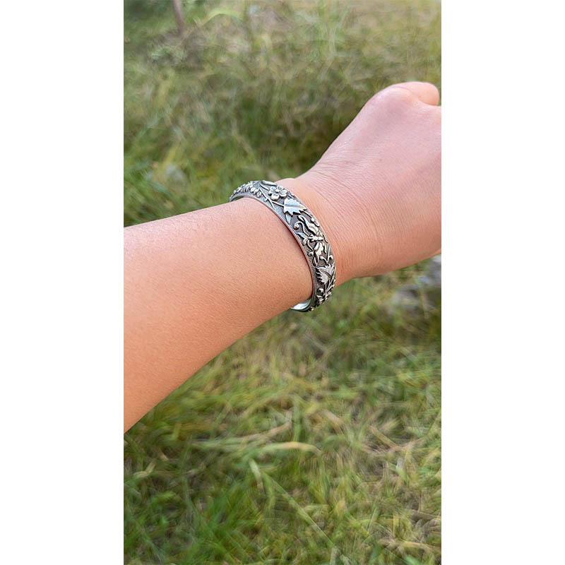 Retro Blooming Prosperity Pure Silver Bangle