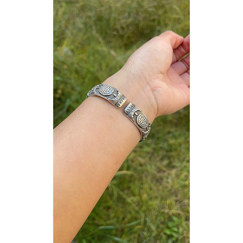 Retro Blooming Prosperity Pure Silver Bangle