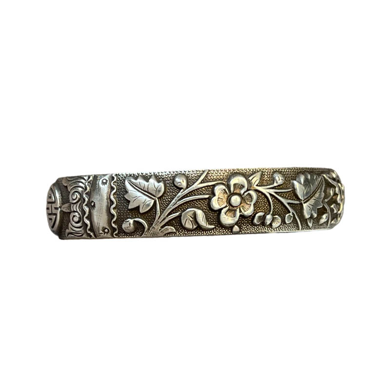 Retro Blooming Prosperity Pure Silver Bangle