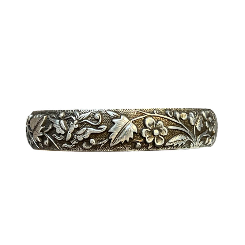 Retro Blooming Prosperity Pure Silver Bangle