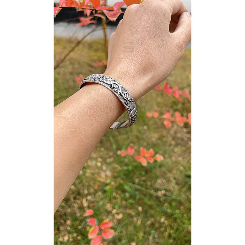 Dragon and Phoenix Auspicious Sterling Silver Bangle