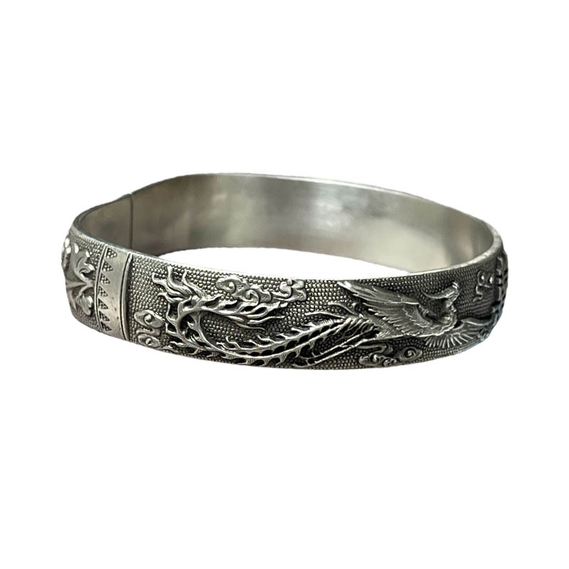 Dragon and Phoenix Auspicious Sterling Silver Bangle