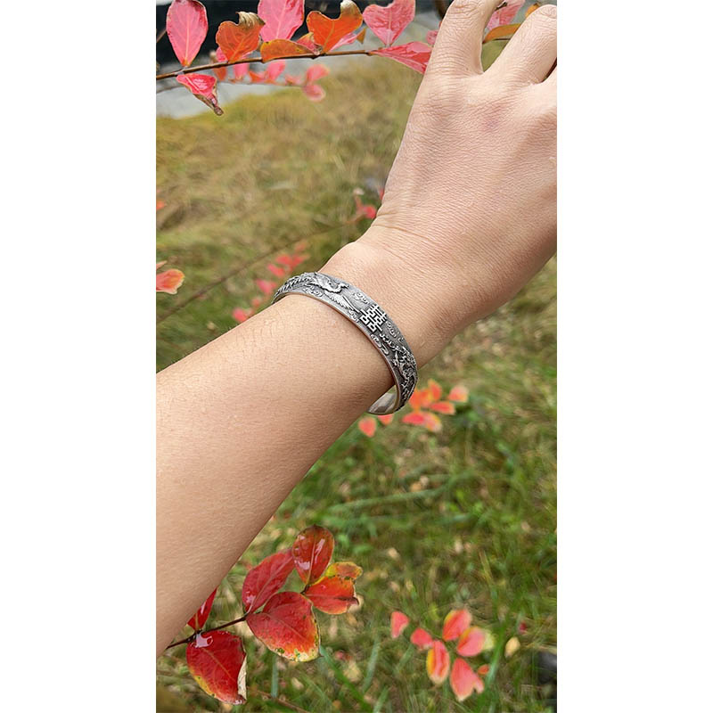 Dragon and Phoenix Auspicious Sterling Silver Bangle