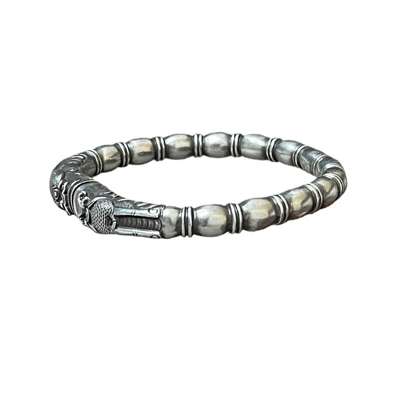 Vintage Dragon-Head Pure Silver Bangle