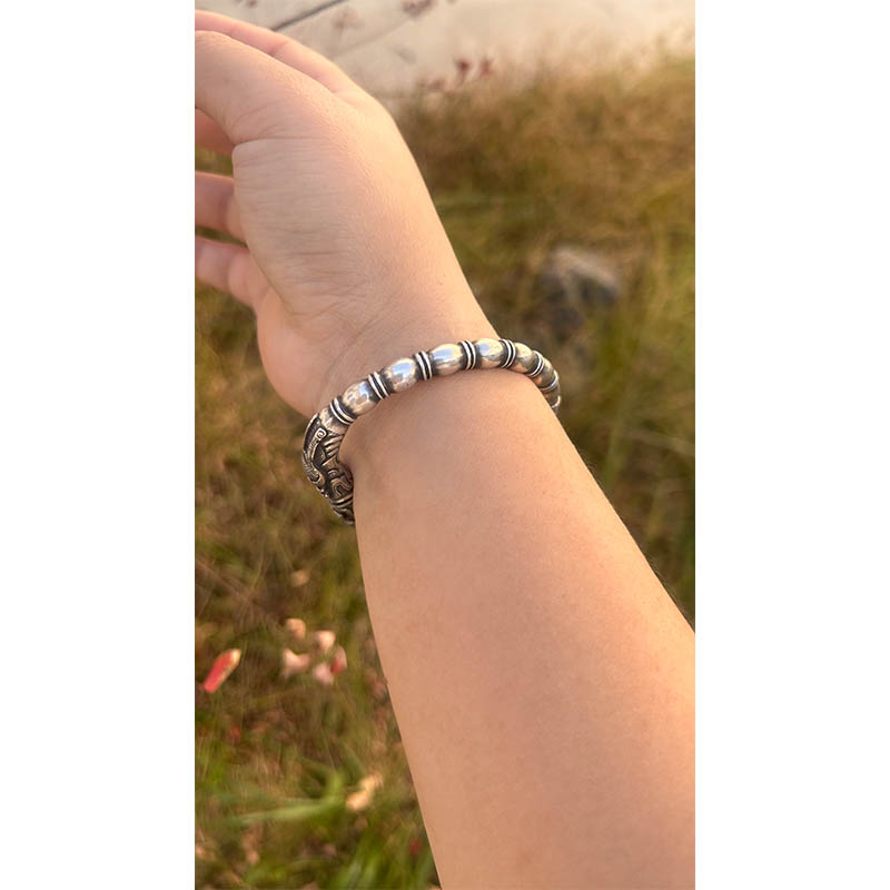 Vintage Dragon-Head Pure Silver Bangle