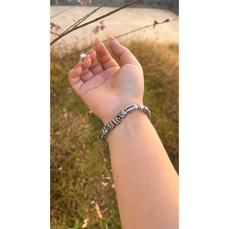 Vintage Dragon-Head Pure Silver Bangle