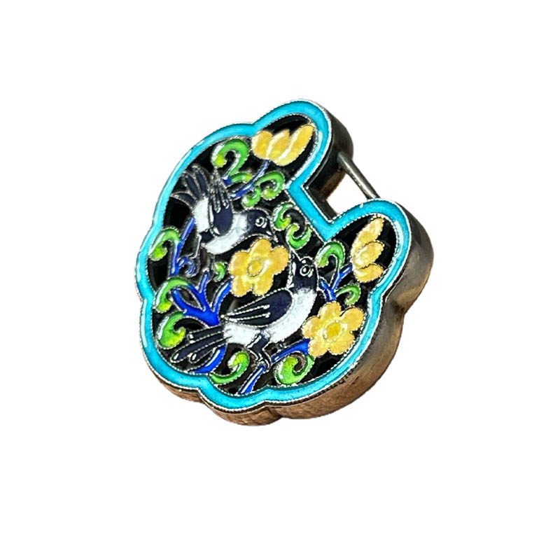 Magpie Perching on Plum Blossom Openwork Enamel Silver Locket