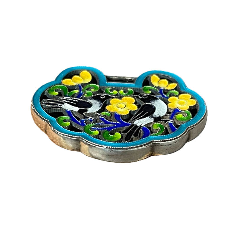 Magpie Perching on Plum Blossom Openwork Enamel Silver Locket