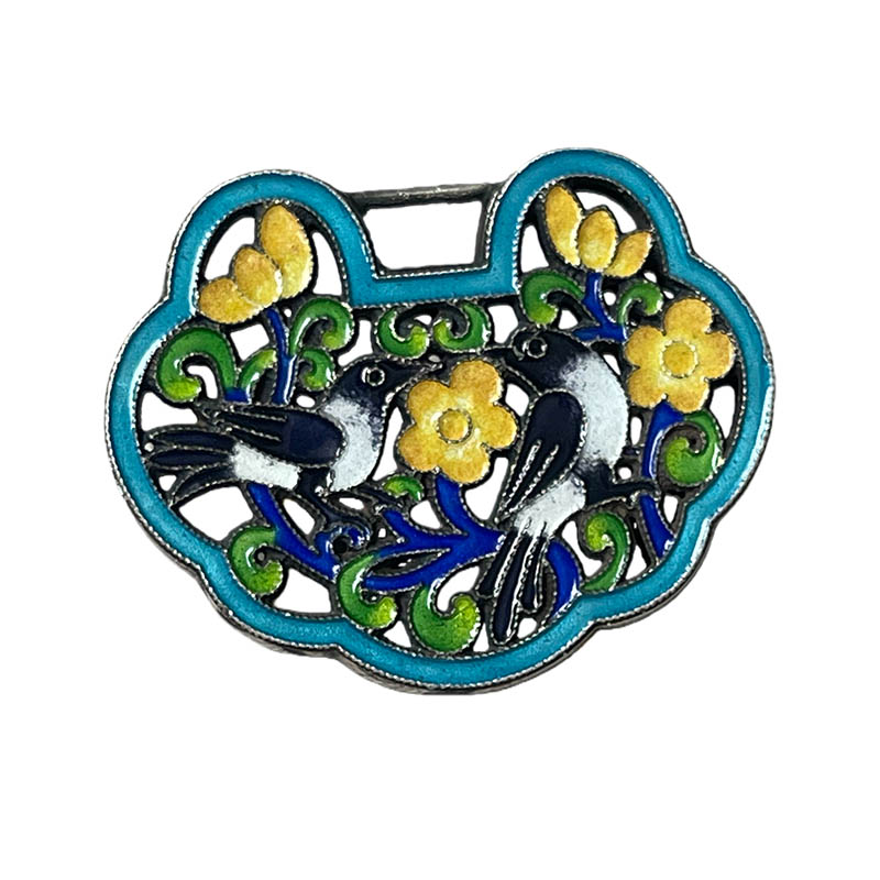 Magpie Perching on Plum Blossom Openwork Enamel Silver Locket