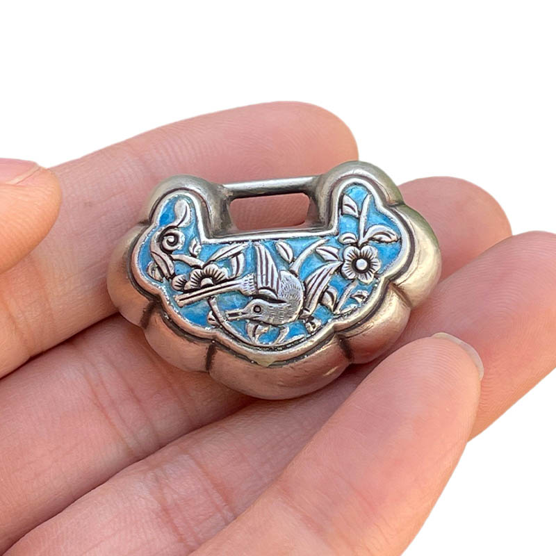 Vintage Magpie on Plum Blossom Enamel Silver Locket