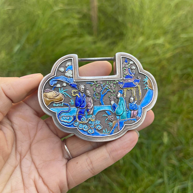 Fortune and Longevity Enamel Silver Lock